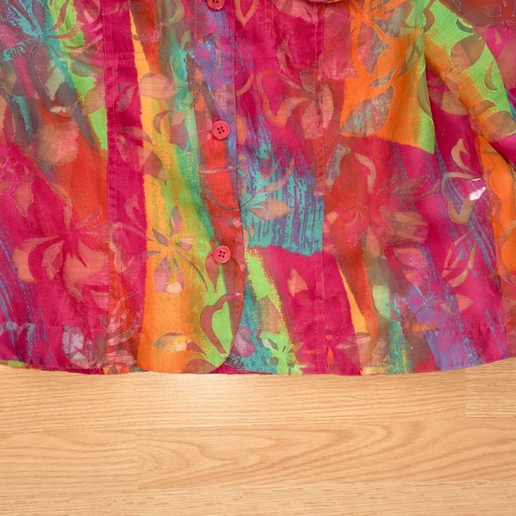 Erin London Women's Colorful Button Up Mesh Blouse, Size L - Picture 3 of 9